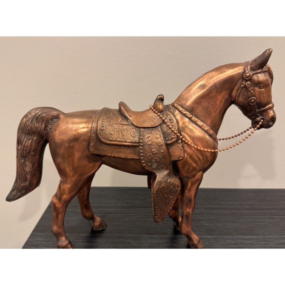 Vintage 1950's MCM Cast Metal Bronze/Copper 8.25x10 Western Style Horse
